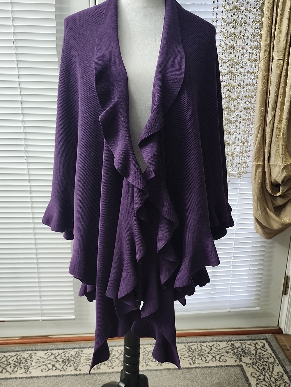 Coldwater Creek Deep Purple Ruffled Open-Front Poncho
